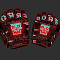Red Pixel Style Gloves With Skull Design ORB Text And Digital Patterns
