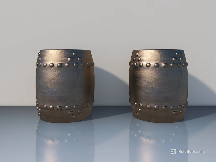 Sturdy Metal Swing Door With Decorative Rivets And Smooth Surface 3d model