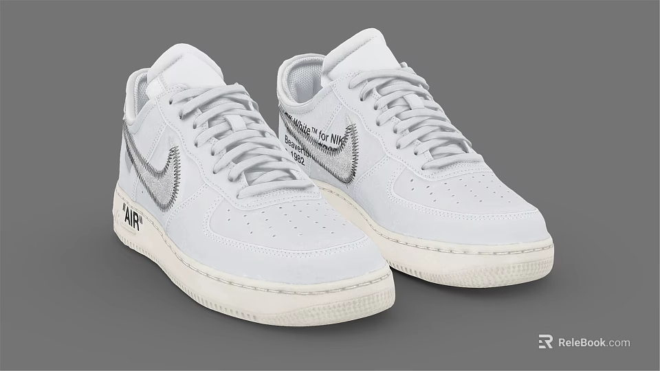 White Air Force 1 Shoes With White Leather Upper And Silver Swoosh Logo 3d model 