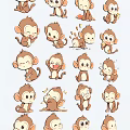 Cute Cartoon Monkey Wall Decor Stickers With Various Expressions And Actions 3d model