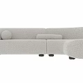 Modern Curved Light Gray Sofa With Plush Fabric And Black Legs