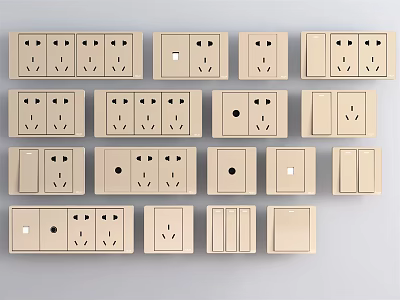 Various Cream Colored Switch Panels With Different Sockets And Designs For Home Use 3d model