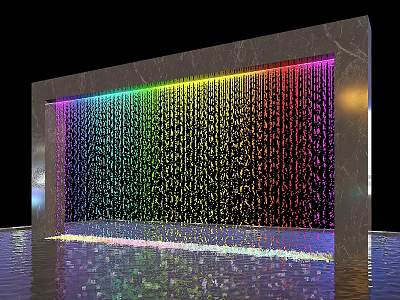 Colorful Water Curtain Feature Wall With LED Lighting And Marble Frame 3d model