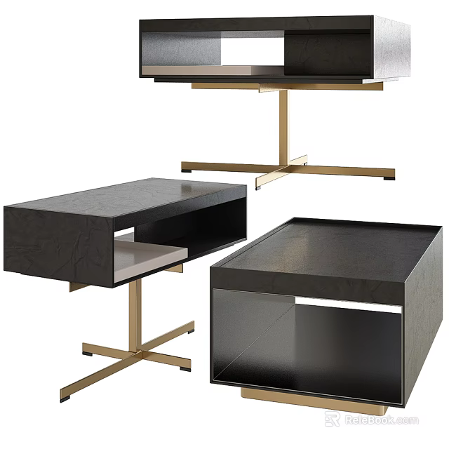 Modern Sleek Coffee Table Designs With Black Tabletop And Gold Metal Legs 3d model 