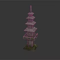 Classic Multi Tiered Stone Pagoda With Green Base And Traditional Design Details