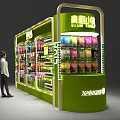 Green Retail Display Shelves With Multi Tiered Racks For Product Display And Customer Access
