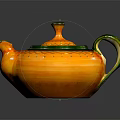 Orange Glossy Teapot With Green Lid And Handle For Daily Household Use