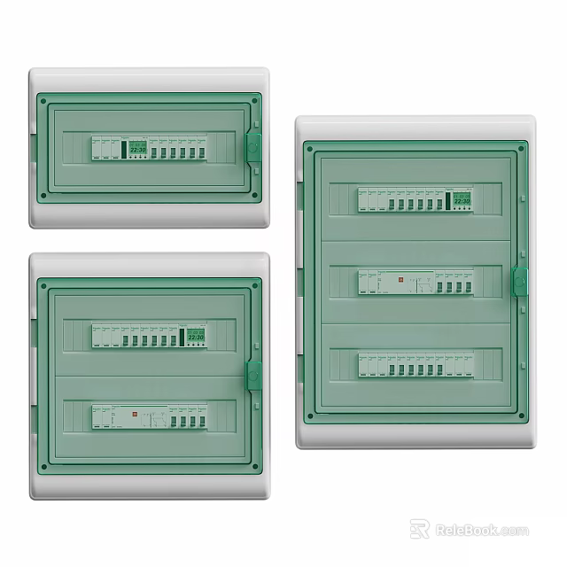 Industrial Electrical Distribution Boxes With Green White Enclosure And Circuit Breakers 3d model 