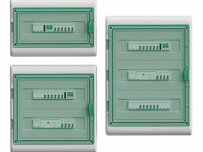 Industrial Electrical Distribution Boxes With Green White Enclosure And Circuit Breakers 3d model
