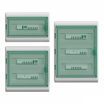 Industrial Electrical Distribution Boxes With Green White Enclosure And Circuit Breakers 3d model
