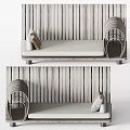 Multi Seater Sofa With Soft Fabric Cushion Decorative Pillows And Vertical Striped Wall Design