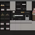 Elegant Modern Wine Cabinet with Glass Shelves Featuring Wine Bottles and Glasses