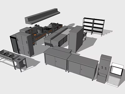 Modern Kitchen Interior With Cabinets Range Hood Stove Countertops Shelves And Appliances 3d model