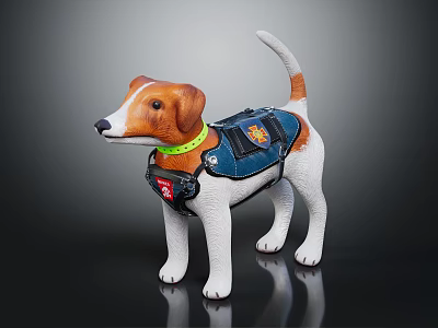 Jack Russell Terrier Dog With Green Collar And Blue Harness Toy Figure 3d model