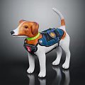 Jack Russell Terrier Dog With Green Collar And Blue Harness Toy Figure