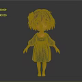 3D Animated Game Character Girl With Short Black Hair Red Flower Blue Dress And Barefoot