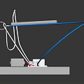 Electronic Components Model With White Platform Blue Wires Connectors And Gray Box
