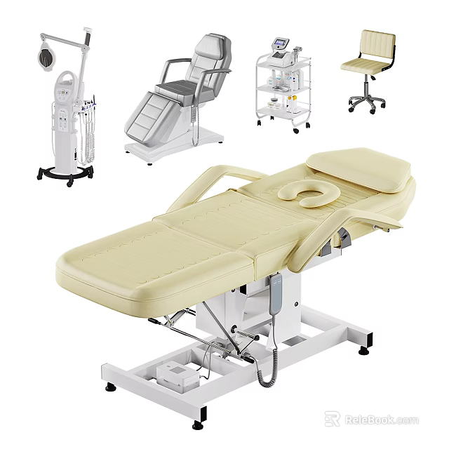 Professional Medical Equipment Including Adjustable Examination Table Treatment Chair And Mobile Cart 3d model 