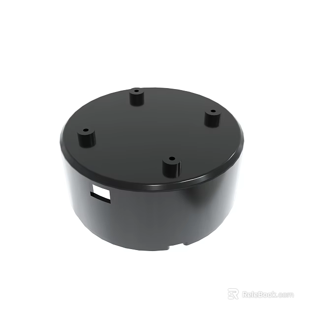 Black Circular Enclosure With Four Mounting Points And Side Opening 3d model 