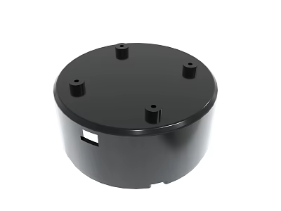 Black Circular Enclosure With Four Mounting Points And Side Opening 3d model