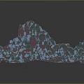 Vibrant Abstract Landscape with Blue and Pink Polyhedral Terrain and Geometric Patterns