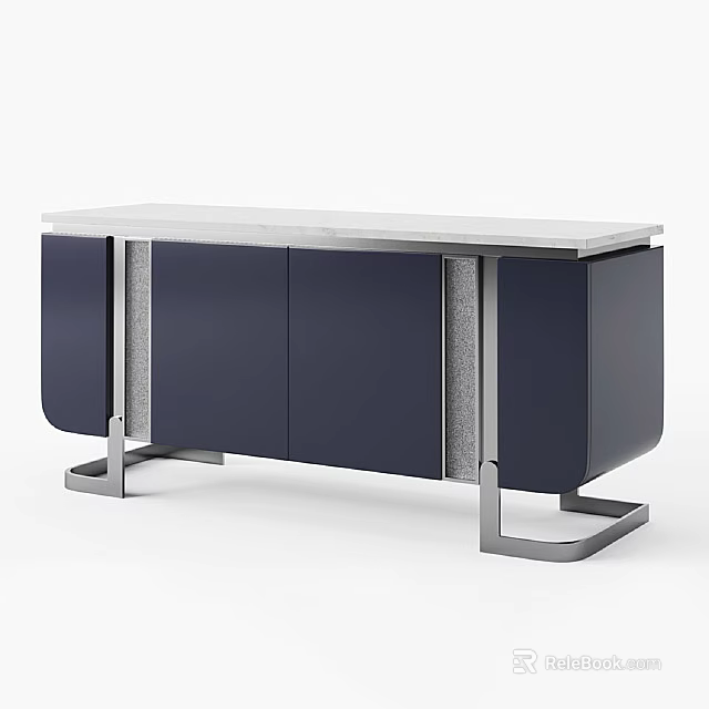 Modern Entryway Console Cabinet With Dark Blue Doors Marble Top And Metal Frame 3d model 