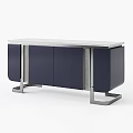 Modern Entryway Console Cabinet With Dark Blue Doors Marble Top And Metal Frame