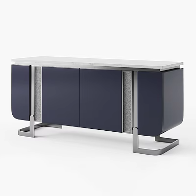 Modern Entryway Console Cabinet With Dark Blue Doors Marble Top And Metal Frame 3d model