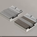 Two Modern Beds with Light Frame Gray Brown Bedding and White Pillows 3d model