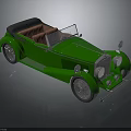 Green Vintage Convertible Car With Black Soft Top And Brown Interior