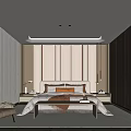 Modern Bedroom Interior Design With Upholstered Bed Nightstands Table Lamps And Wooden Wall Panels