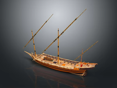 Traditional Wooden Sailing Boat With Multiple Masts Handcrafted Hull And Detailed Deck 3d model