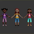 Three Young Girls Holding Hands Wearing Different Colored Shirts And Shorts With Backpacks Standing Together
