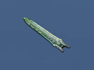 Ancient Green Decorative Sword With Intricate Carvings And Detailed Metallic Hilt 3d model