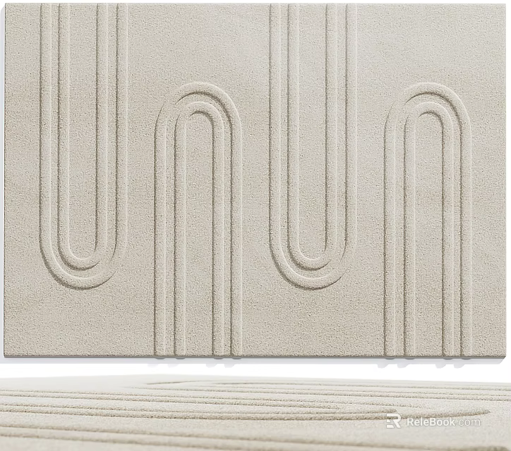 Beige Square Rug with Minimal Geometric Arched Lines and Soft Texture for Modern Home Decor 3d model 