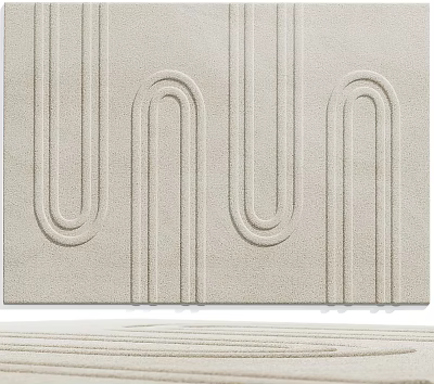 Beige Square Rug with Minimal Geometric Arched Lines and Soft Texture for Modern Home Decor 3d model