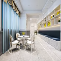 Luxury Hotel Lobby With Reception Desk Marble Flooring Curtains Tables Chairs And Plants