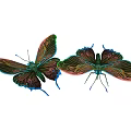 Colorful Iridescent Butterflies With Shiny Green Gold Blue Wings And Light Background Reflections