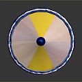 Decorative Carousel With Yellow Pink Top Blue Patterns Colorful Poles And Circular Base