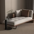 Modern Upholstered Bench with White Cushion Brown Pillow in Cozy Room Wooden Wall Side Table