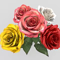 Colorful Roses Bouquet With Yellow Pink White Red Flowers And Green Leaves