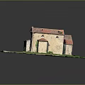 Ruined European Architecture with Red Tiled Roof and Surrounding Green Grassland