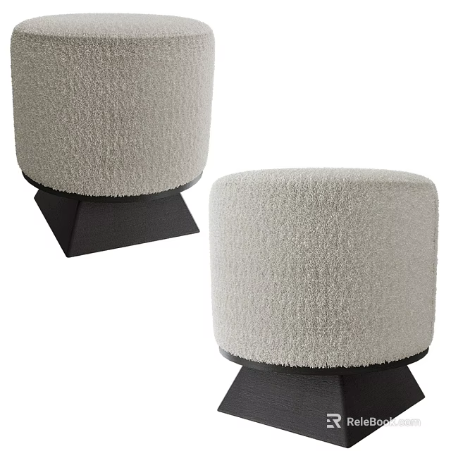 Light Beige Soft Fluffy Stools with Black Base in Modern Interior Design 3d model 