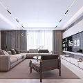 Modern Living Dining Room Interior With Marble Coffee Table Sofa And TV Cabinet Decor