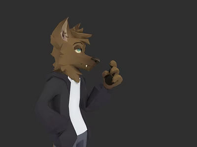 3D Game Movie Character Wolf With Brown Fur Green Eyes Black Jacket And White Shirt 3d model