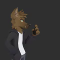 3D Game Movie Character Wolf With Brown Fur Green Eyes Black Jacket And White Shirt