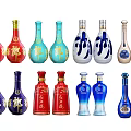 Colorful Wine Bottles And Glasses With Various Decorative Designs And Shapes