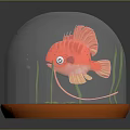 Underwater Scene In Transparent Glass Dome With Red Fish Green Seaweed And Sandy Bottom