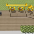 Outdoor Playground Equipment With Yellow Metal Frame And Hanging Ring Swings
