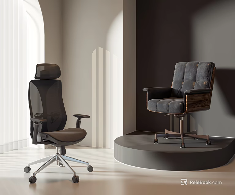 Modern Mesh Office Chair With Wheels And Classic Leather Executive Chair Showcase 3d model 